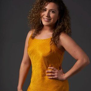 A New Day Mustard Gold Satin Printed Midi Slip Dress